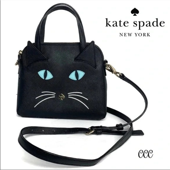 Kate Spade Small Malise Black Cat Blue Eyes Bag Halloween Theme Novelty Rare